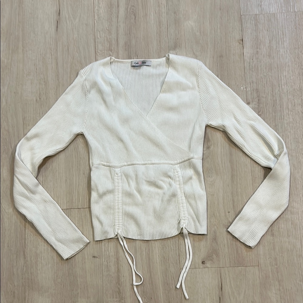 Gab & Kate Cream Wrap Sweater Top